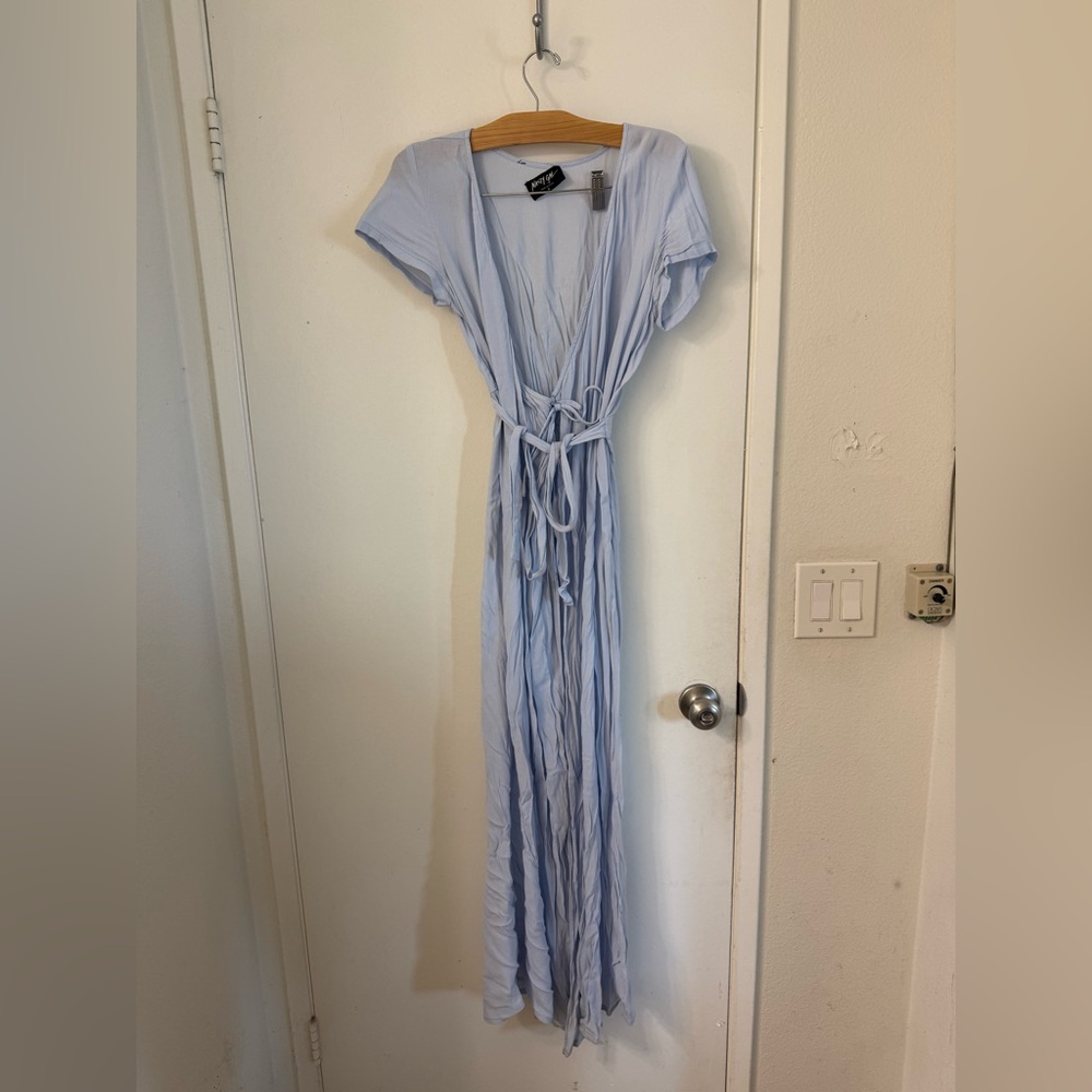 Nasty Gal Light Blue Long Wrap Dress